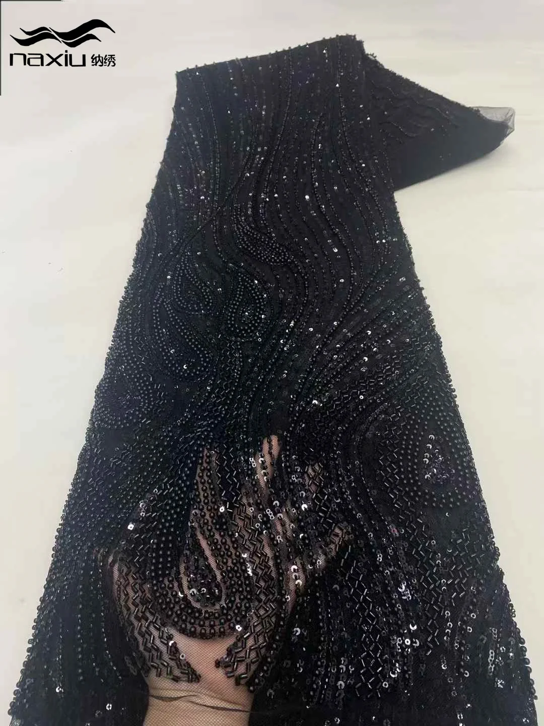 

Роскошная нигерийская тюлевая кружевная ткань Madison с вышивкой бисером, французская тяжелая сетчатая кружевная ткань ручной работы с блестками для свадебных платьев