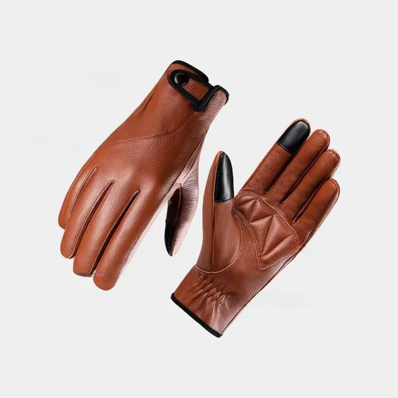 Motorcycle Full Finger Sheepskin Gloves for Men Rider Winter Motorcycle Retro Riding Equipment Anti Fall Touch Screen