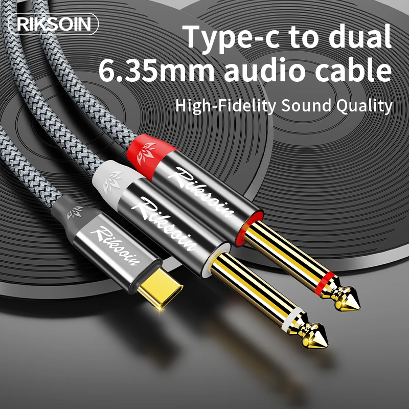 USB Type C to Dual 6.35mm TS Audio Cable 1/4 inch Stereo Y Splitter Cable for Cell Phone, Tablet, Laptop, Amplifier, Mixer