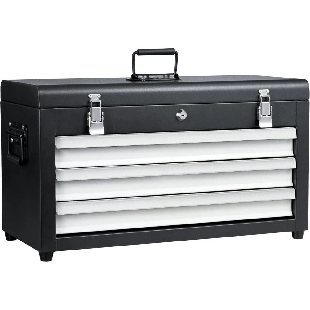 

Heavy Duty 3 Drawer Metal Tool Box with Lock, Portable 3 Tier Tool Chest Organizer for Workshop Garage Office