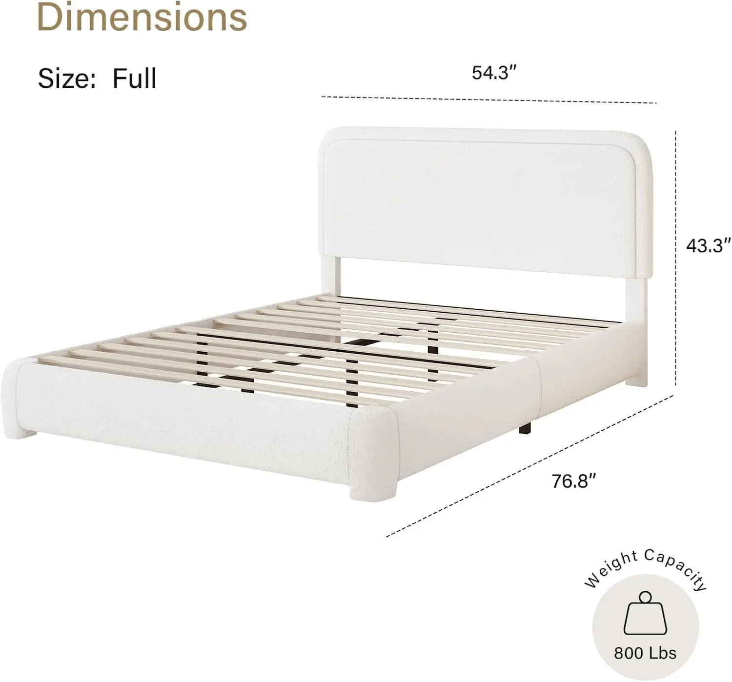 Full Size Bed Frame, Boucle Upholstered Platform Bed Frame with Headboard, Modern Style, Soft Rounded Corners