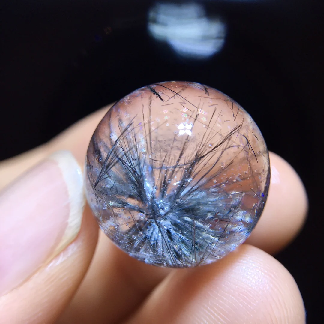 Natural Brookite Platinum Black Rutilated Pendant 18.9mm Round Women Men Bead Jewelry Fashion AAAAAA