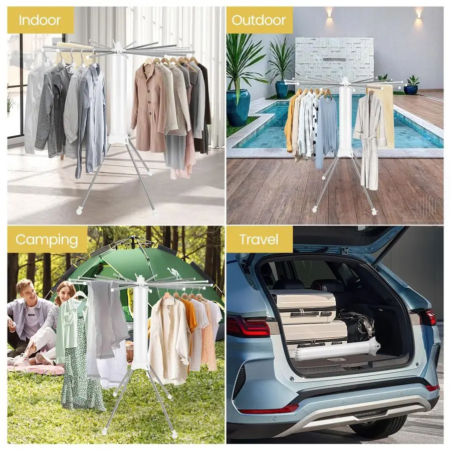 Clothes Drying Rack Foldable Drying Rack Clothing,Portable Laundry Drying Racks with 4 Pulleys amp 16 Rack for Drying Clothes, I