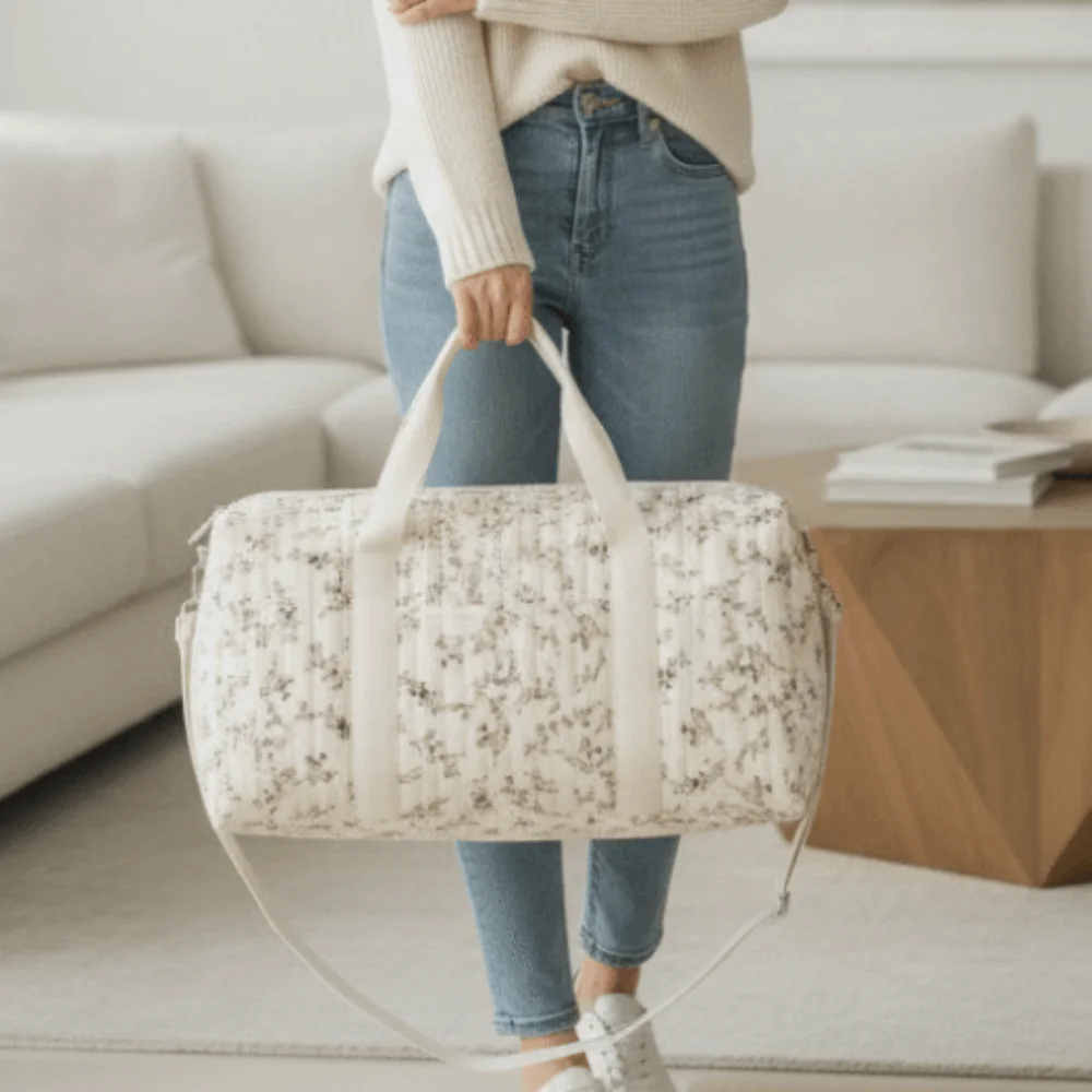 Crossbody Bag Lightweight Cylinder Handbag Quilted Soft Mommy Travel Bag Foldable Washable Luggage Pouch Stroller