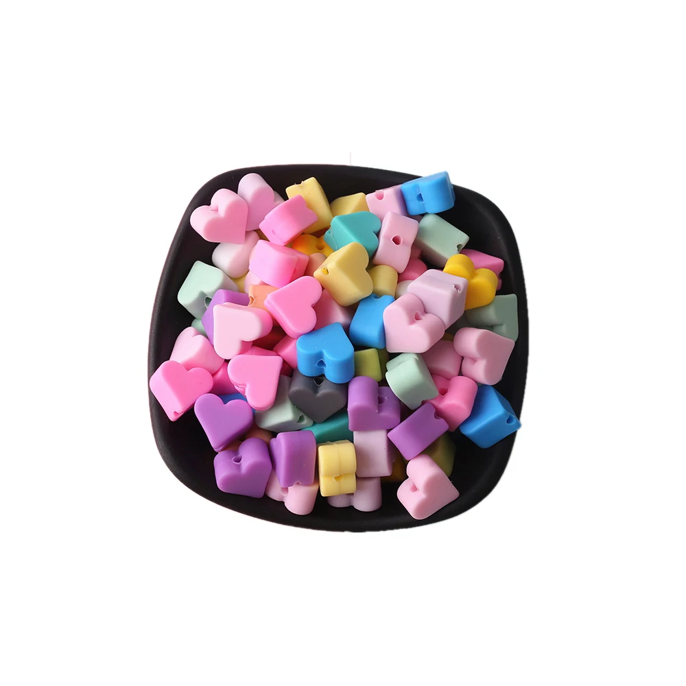 Bopoobo Silicone Beads Heart-shaped 10pc 14mm Food Grade Teether Diy Jewelry Sensory Toys Necklace Or Bracelet Baby Teether