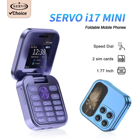 SERVO i17 미니 플립 휴대 전화 2G 네트워크 1.77 인치 화면 듀얼 SIM 손전등 스피드 다이얼 FM 라디오 소형 패션 접이식 전화