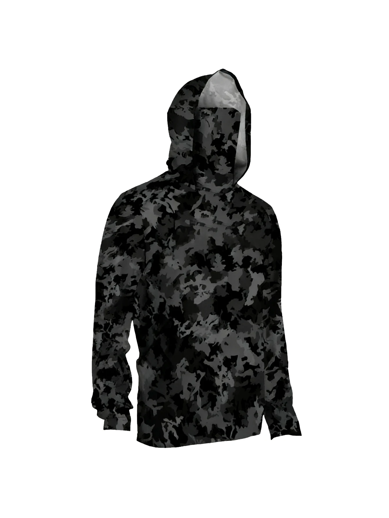 Men UV Protection Angling Hood Top With Neck Gaiter, Blue Gradient Dot Print Quick Dry Outdoor Long Sleeve Fishing Shirt view 3