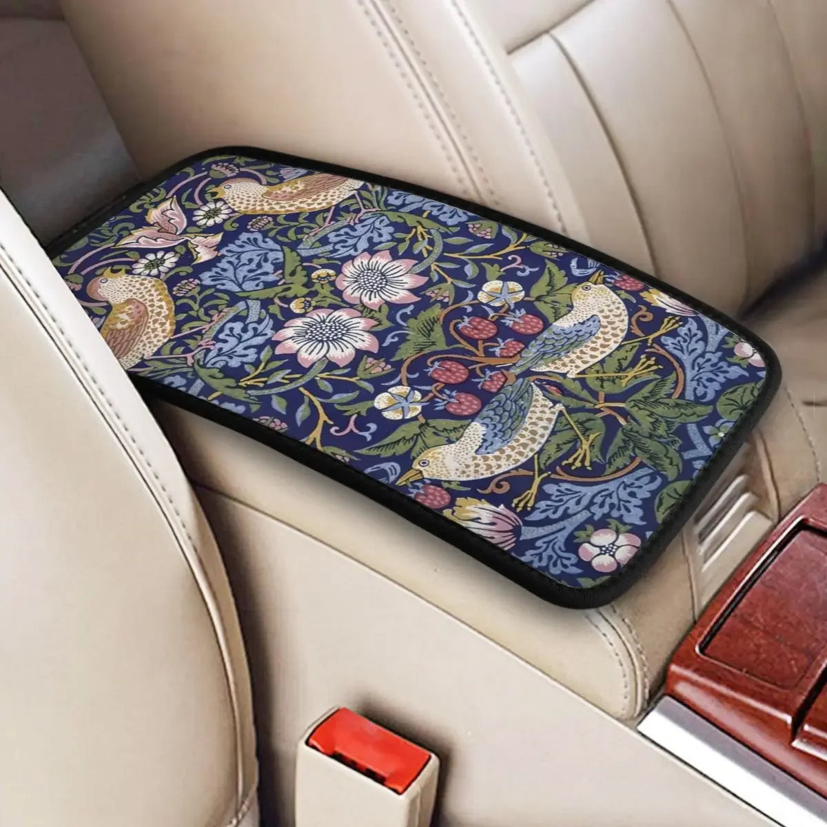 William Morris Strawberry Thief Center Console Cover Pad for Universal Cars Vintage Car Decor Accessories Arm Rest Cover Mat