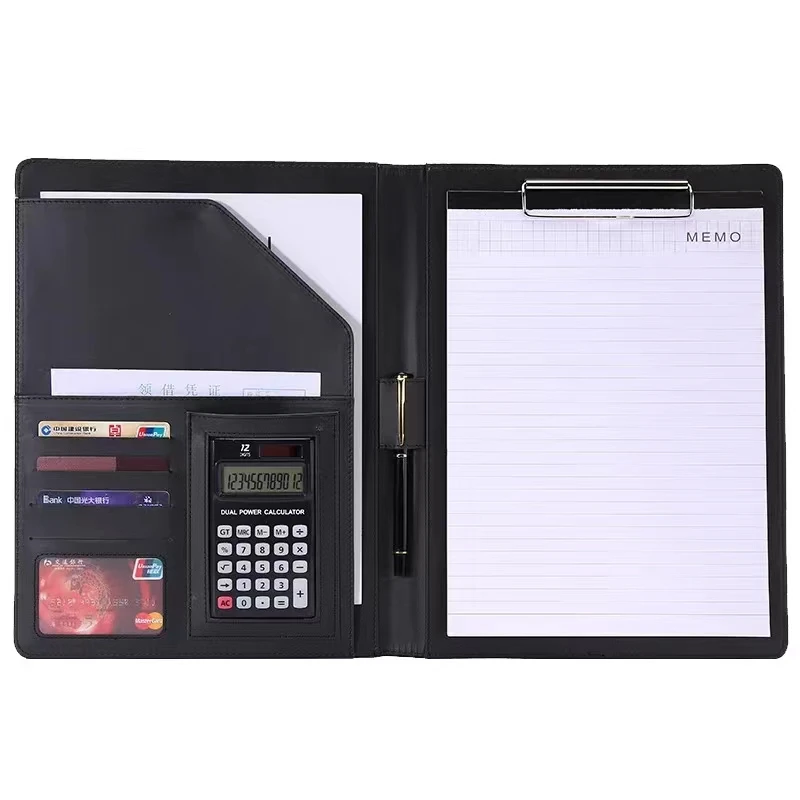 A4 PU Leather Business Padfolio Organizer Case Vintage Binder Business Manager Document Pads Office File Folder