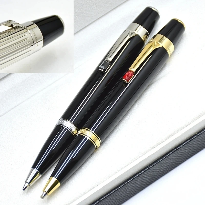 Luxury Bohemie Black Resin MB Ballpoint Pen 11.2cm Mini Portable Short Travel Office Writing Ball Pens With Gem Serial Number