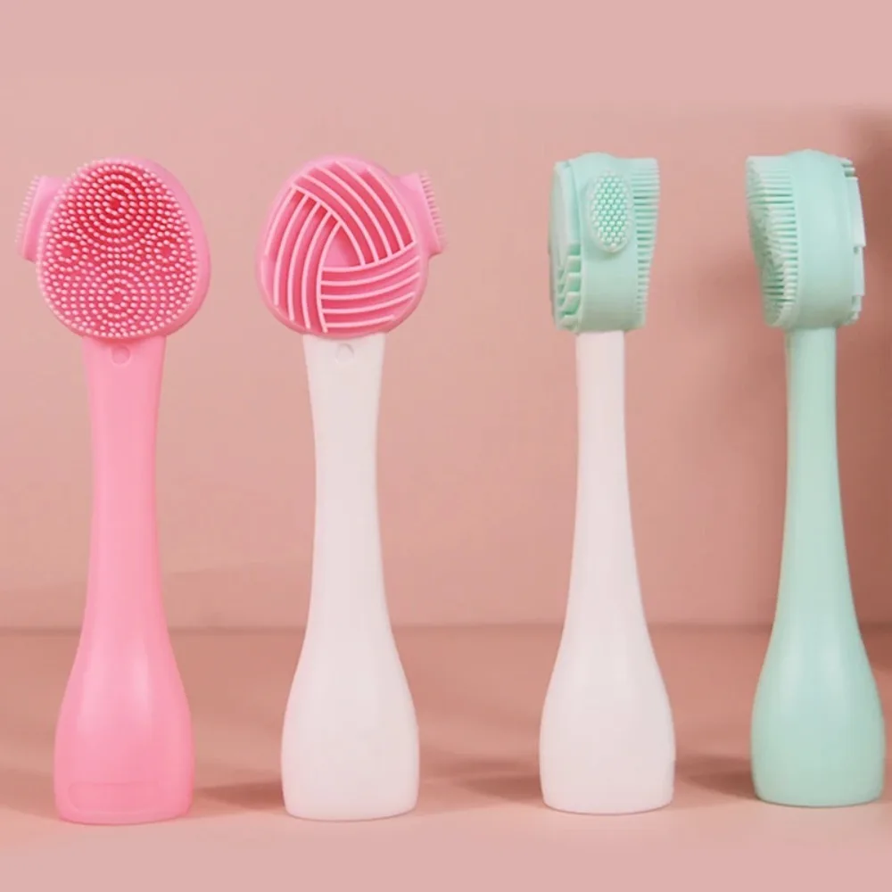 Escova de Limpeza Facial de Silicone Dupla Face com Cerdas Macias, Instrumento Manual de Limpeza Facial Esfoliante