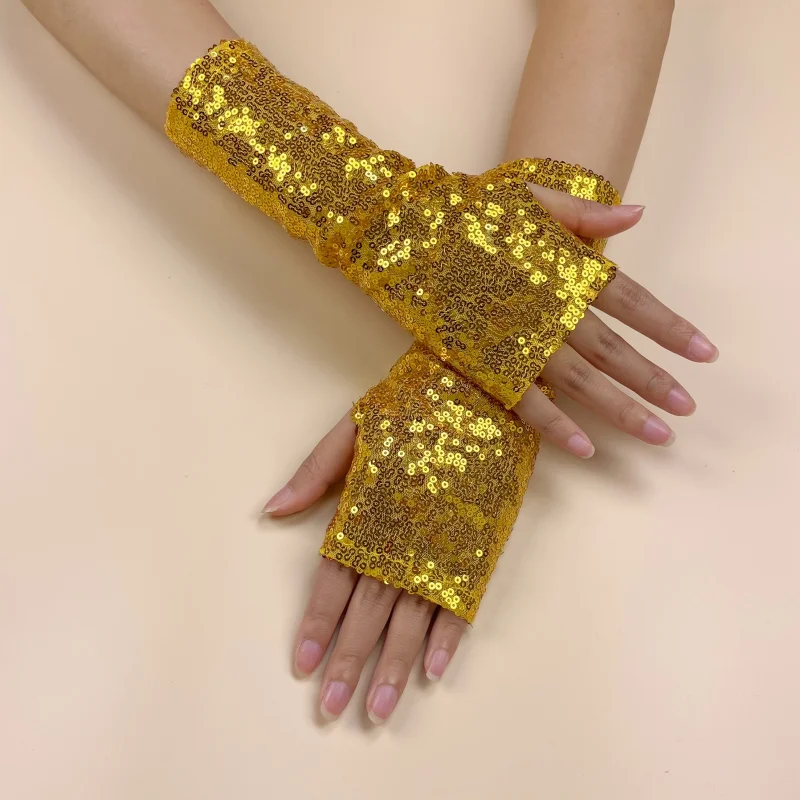 1 Pair Short Fingerless Sequin Party Gloves Reflective Nightclub Gloves Street Rave Dance Stage Performance Costume Gloves