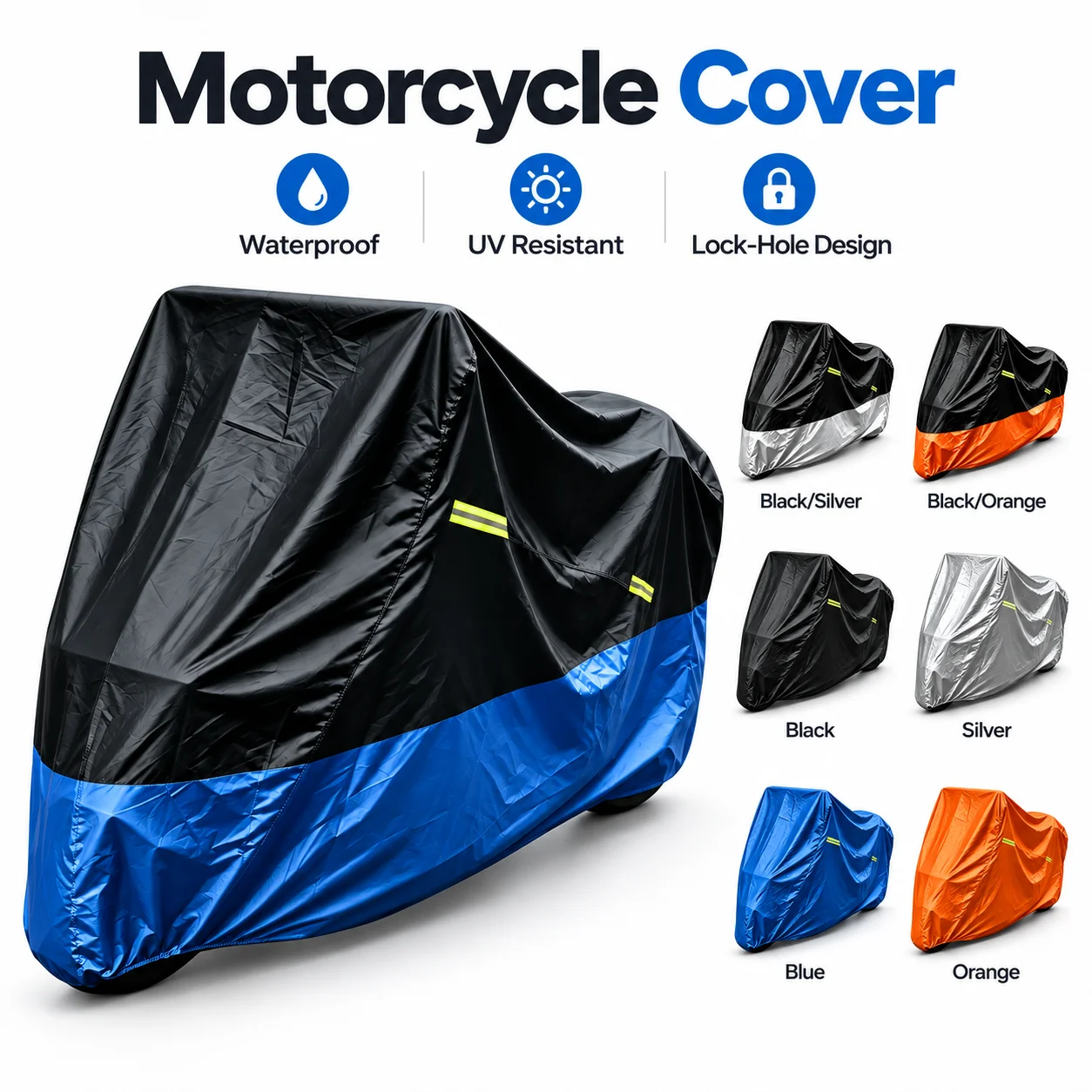 Universal Motorbike Protector Cover 190T Polyester Taffeta PU Coating Waterproof Dustproof UV‑Resistant For All‑Season Use M‑4XL