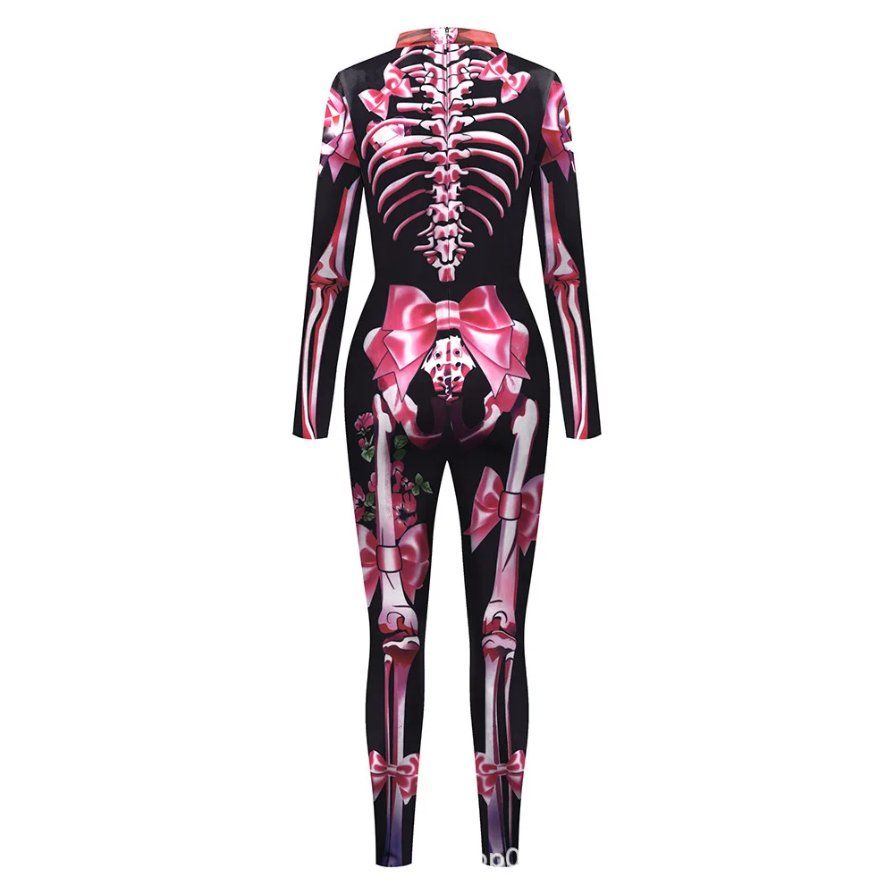 Damen 3D-gedruckter Skelett-Catsuit Jumpsuit Sexy Cosplay-Kostüm für Halloween-Party Modischer Cosplayer Aerial Yoga Bodysuit – Detail 12