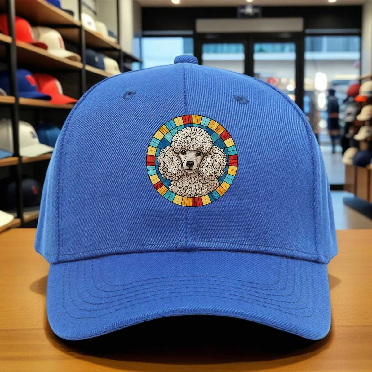 Baseball Cap Featuring Stained Glass Design of a Poodle, Stylish Adjustable Hat Suitable for Everyday Use And Casual