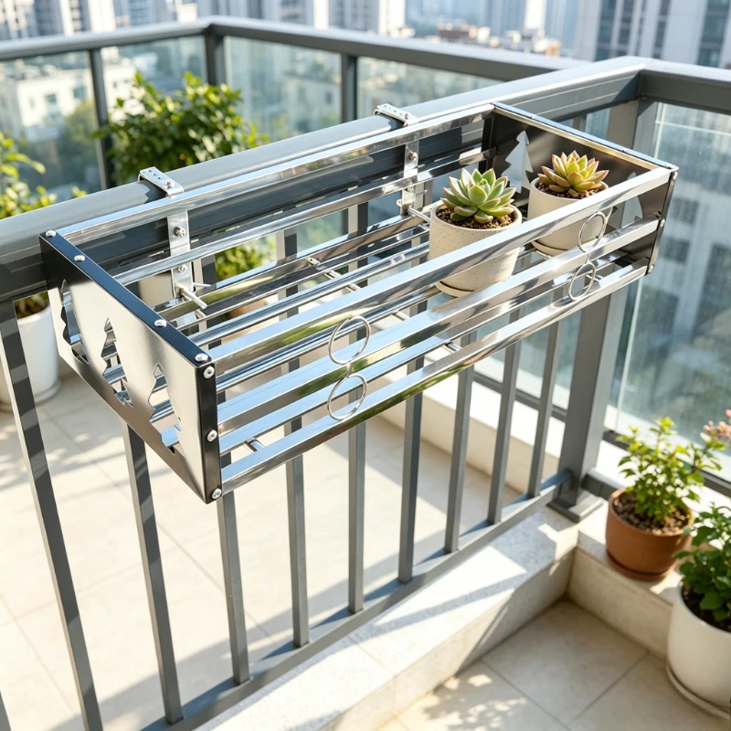 Stainless Steel Hanging Plant Shelf, Balcony Railing Flower Pot Holder with Anti-Tilt Design, Window Succulent Display Rack