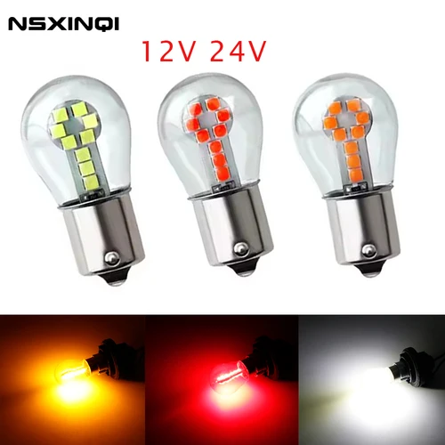 1 Uds 1156 BA15S P21W 1157 BAY15D P21/5W bombilla LED freno de coche lámpara de parada trasera 3030 Chips 18SMD luz de señal de coches 12V 24V