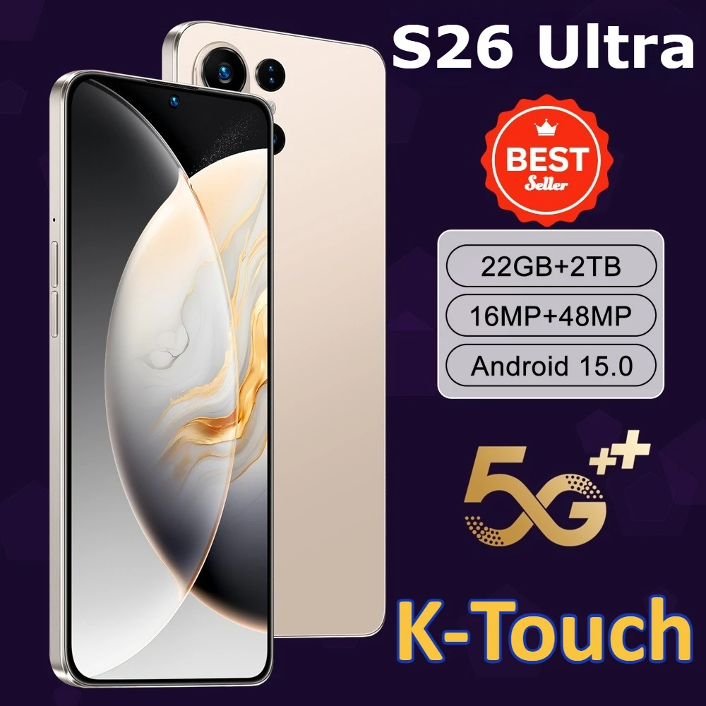 K-Touch Mobiltelefone S26 Ultra Smartphone Android 15 Globale Version 5G Dual-SIM Handy 7,3 Zoll 16+48MP Kamera 22GB+2TB 7800mAh Wifi GPS Mobiltelefone für Männer und Frauen