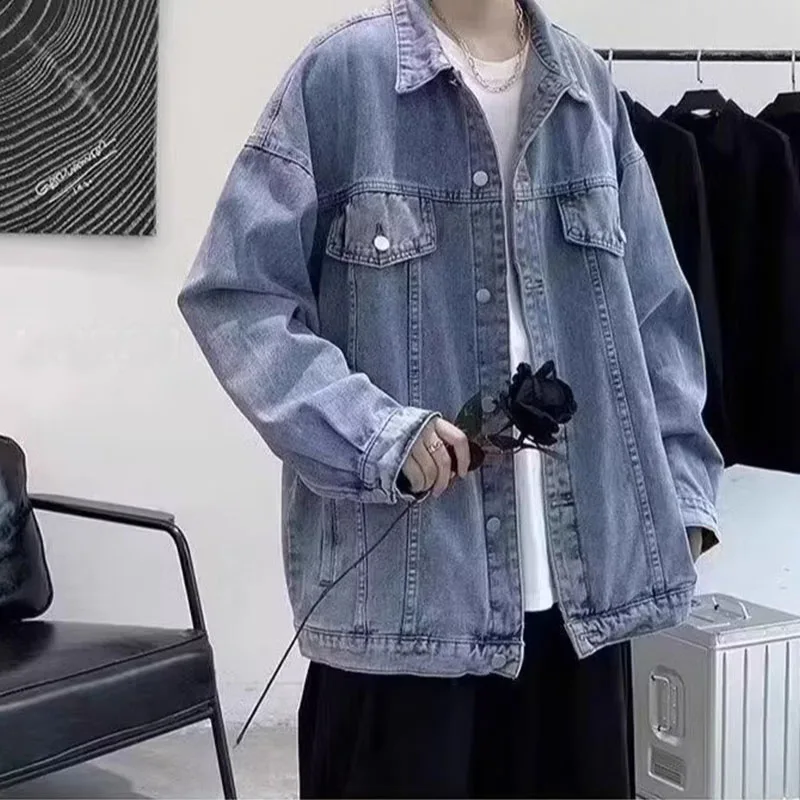 

Autumn Winter Large Size 250 Pou Hong Kong Sle Denim Jaet Pure Color American Waed Collar Student Jeans Top Men's Cl...