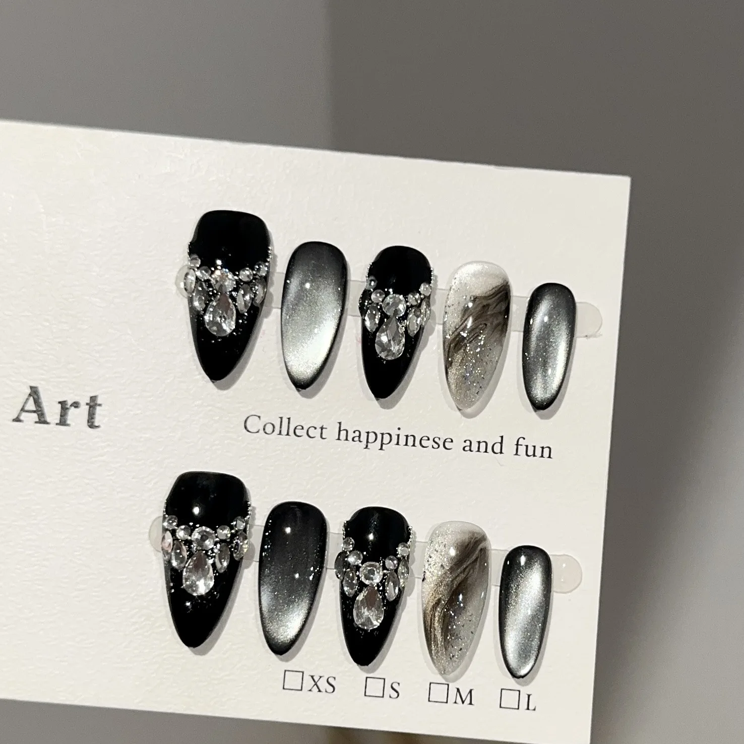 

10Pcs Purely Handmade Wearing Nail Advanced Sense Dark Black Cat Eye High-end Nail Art Light Luxury Diamond Flash Fake Nail