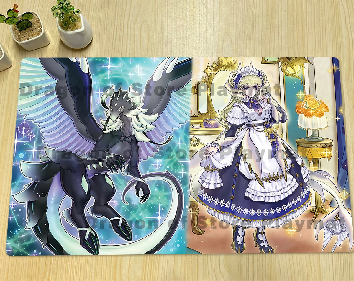 

YuGiOh Lady's Dragonmaid Play Mat Dragonmaid Cehrmba TCG CCG Pad Коллекционный коврик для карточных игр Резиновый коврик для мыши Зона Бесплатная сумка 600x350x2 мм