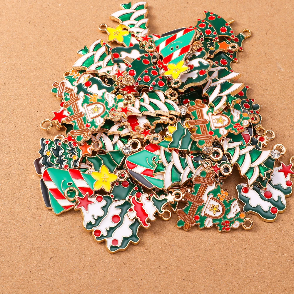 

10pcs Random Mix Enamel Christmas Tree Charms Pendant for Jewelry Making Necklace Earrings Bracelet DIY Accessories Supplies