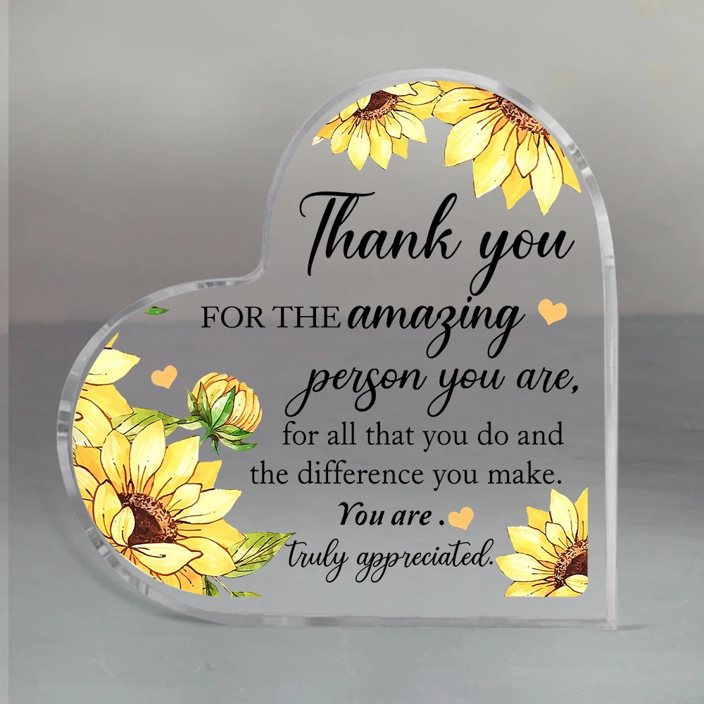 1 pcs, heart-shaped acrylic plaque, thank you gift for teachers, nurses, ladies birthday gift, gift for family, gift for friends