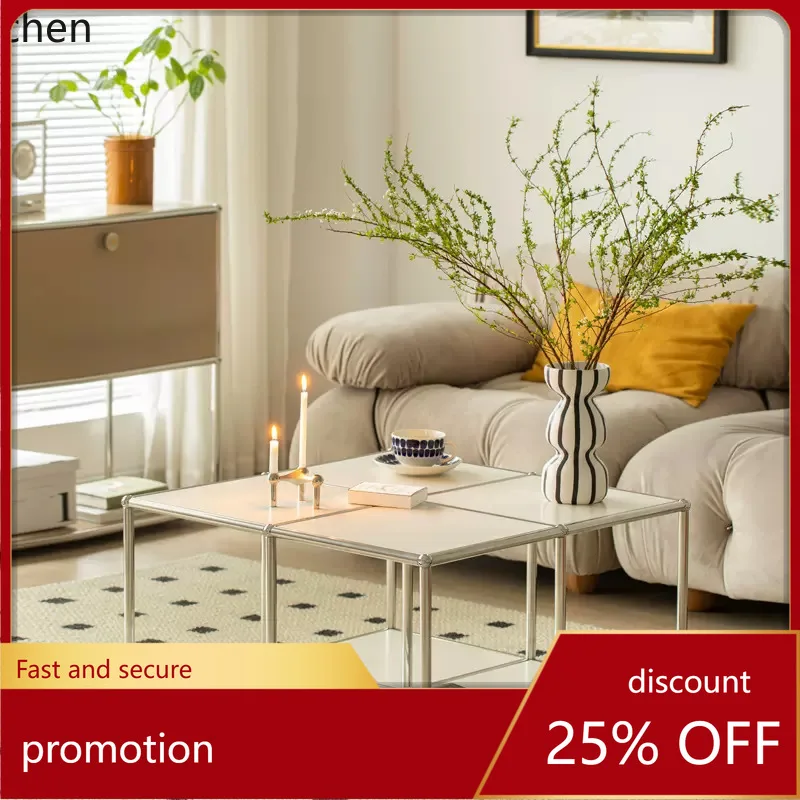 

CZ Vintage Modular Square Coffee Table Stainless Steel Ins Small Apartment Living Room Tea Table Modern Simple Side Table