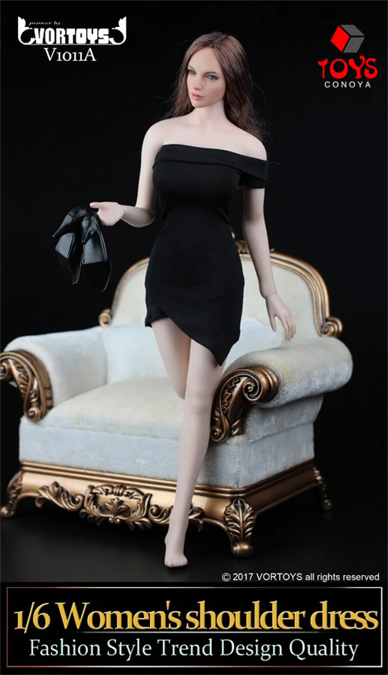 VORTOYS V1011 1/6 Sexy Female Off-Shoulder Dress Tube Tight Irregular Mini Dress Suit for 12inch Collectible Action Figures DIY