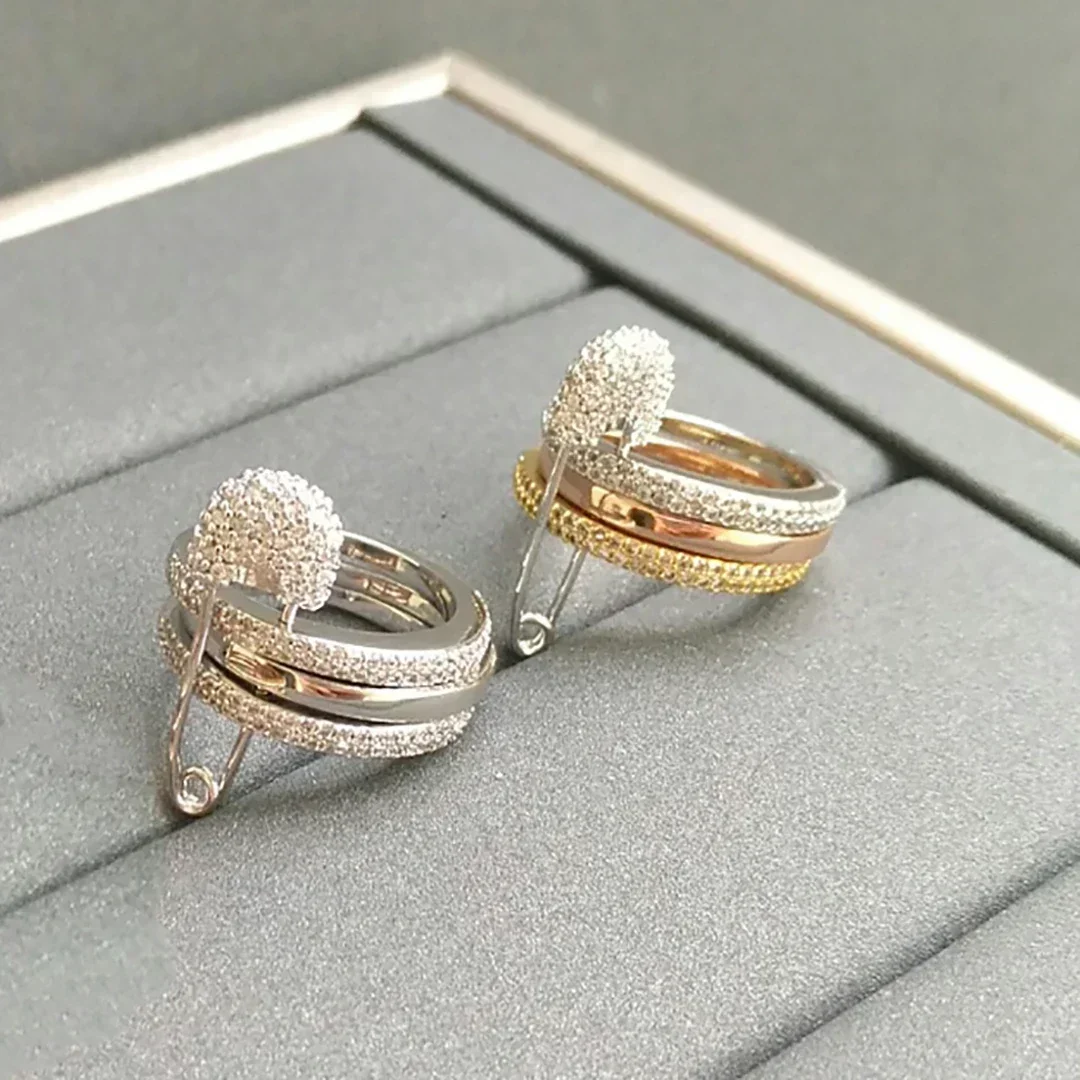 

Classic luxury jewelry S 925 sterling silver pin three ring three color women's ring; Non allergic exquisite gift
