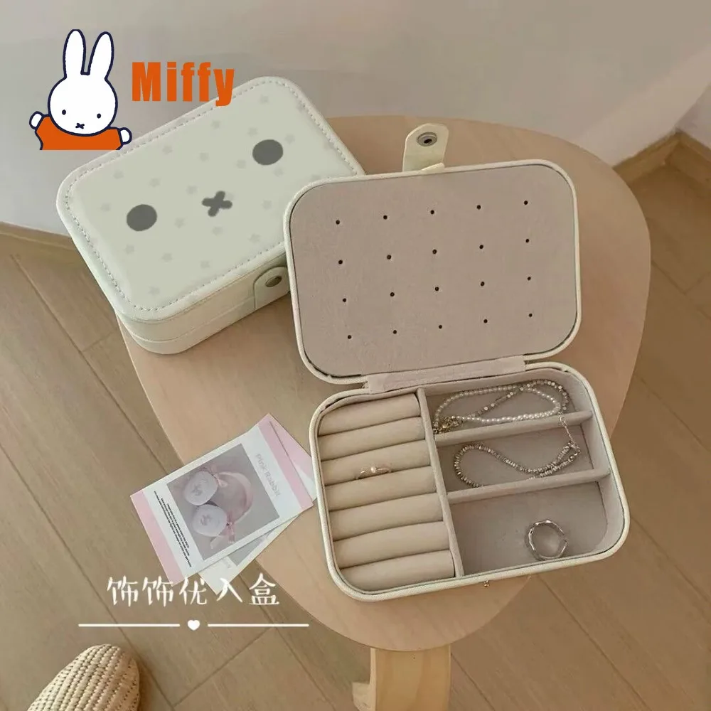Kawaii Miffy Jewelry Box Cute Rabbit Organizer Case Portable Three- Layer Earring Ring Necklace Stud Holder Small Travel Gift view 3