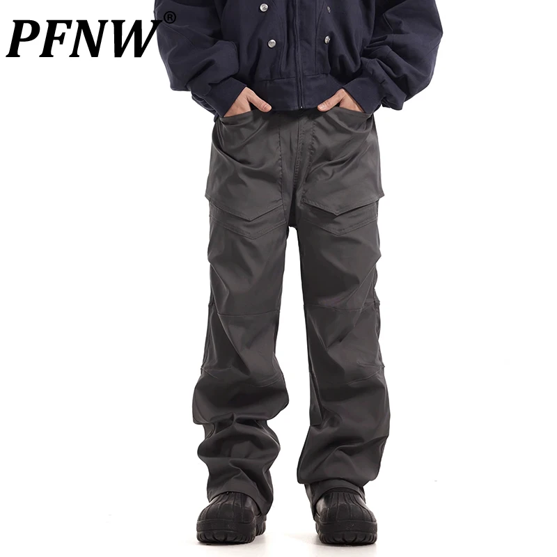 PFNW Niche Vintage Three-dimensional Tailoring Cropped Pleated Grey Department Tactical Windproof Nylon Casual Pants New 28W5791