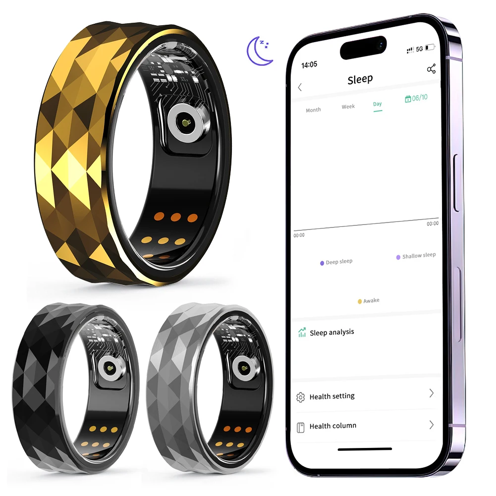 R12M Smart Ring IP68 Waterproof Health Monitor with Blood Oxygen Heart Rate Sleep Tracking for Sports Fitness