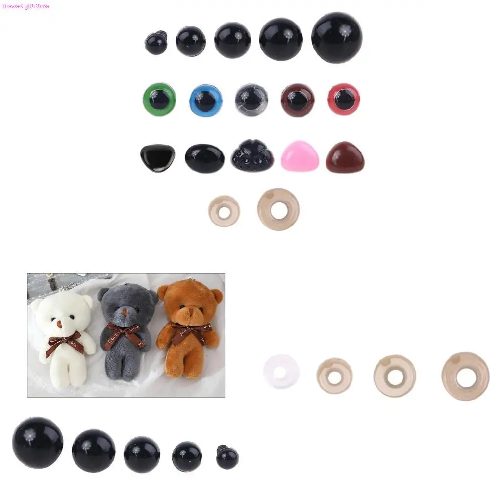 D0JC 50pcs/set Pink/Black/Brown/Colorful for Triangle Nose Round Safety Eyes with Washers for Bear Puppet Dolls Accessories