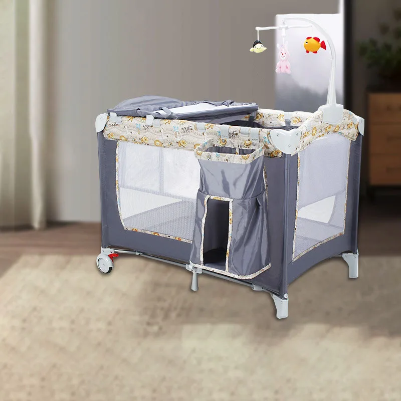 روضة أطفال سرير أطفال حديثي الولادة متعدد الوظائف سرير أطفال قابل للطي مع سرير طاولة حفاضات مع أسرة ناموسية لروضة الأطفال #3