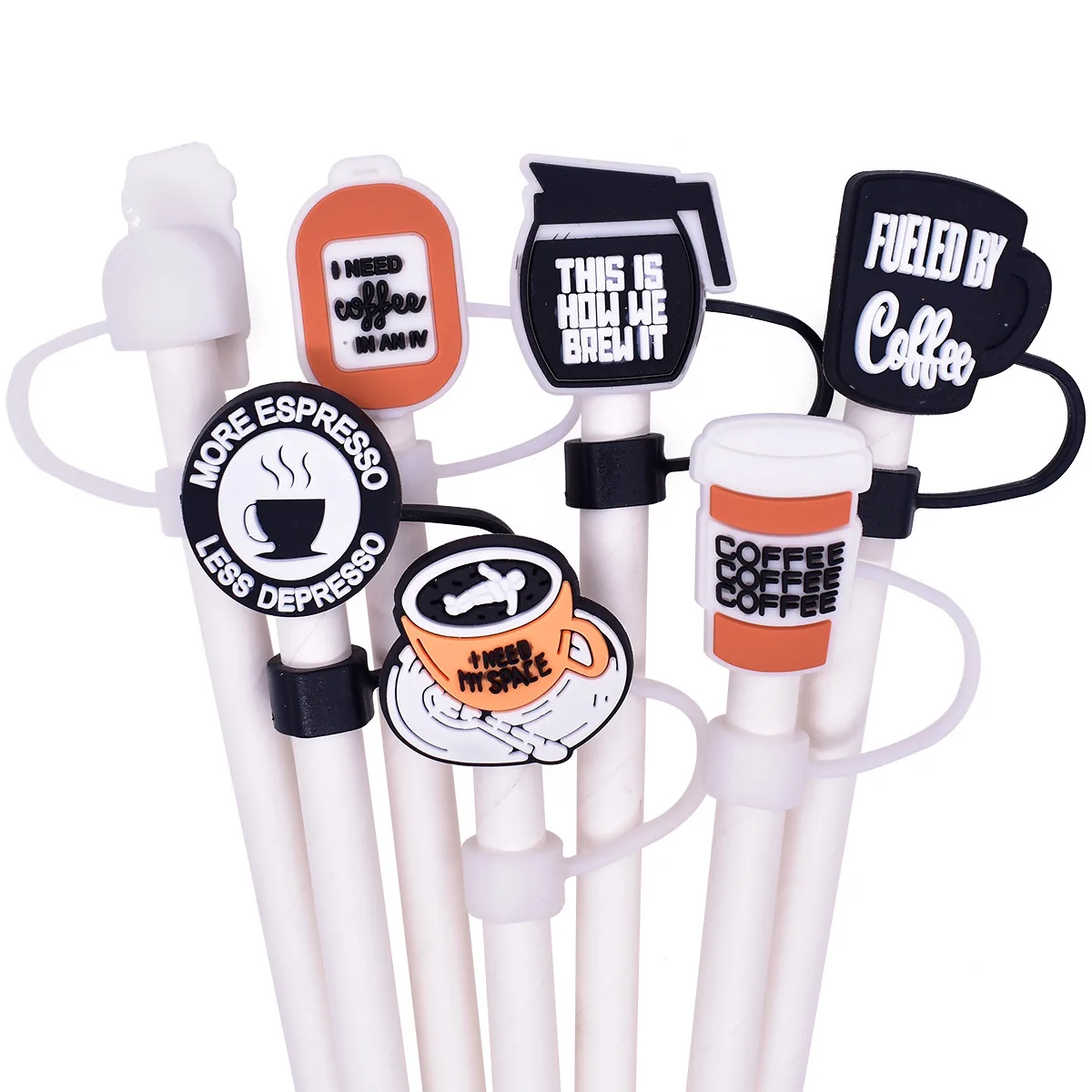 9PCS Cute cartoon Coffee cup Straw Covers Cap Compatible With Stanley 30&40Oz Cup10mm Straw Toppers Reusable Dust-Proof Straw Ca