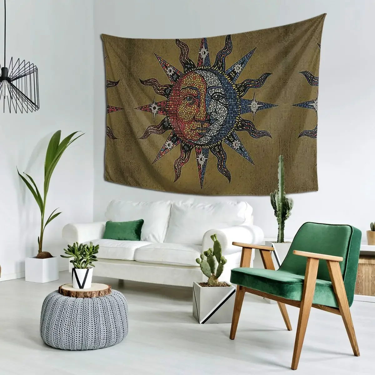 Vintage Celestial Mosaic Sun And Moon Tapestry Funny Wall Hanging Home Decoration Tapestries for Living Room Bedroom Dorm Room