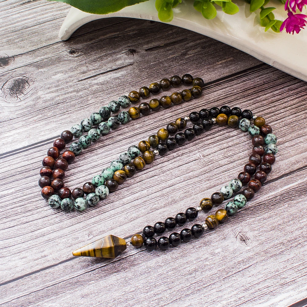 8mm onice nero turchese africano perline 108 Mala collana meditazione Yoga preghiera Japamala Set con gioielli ciondolo occhio di tigre