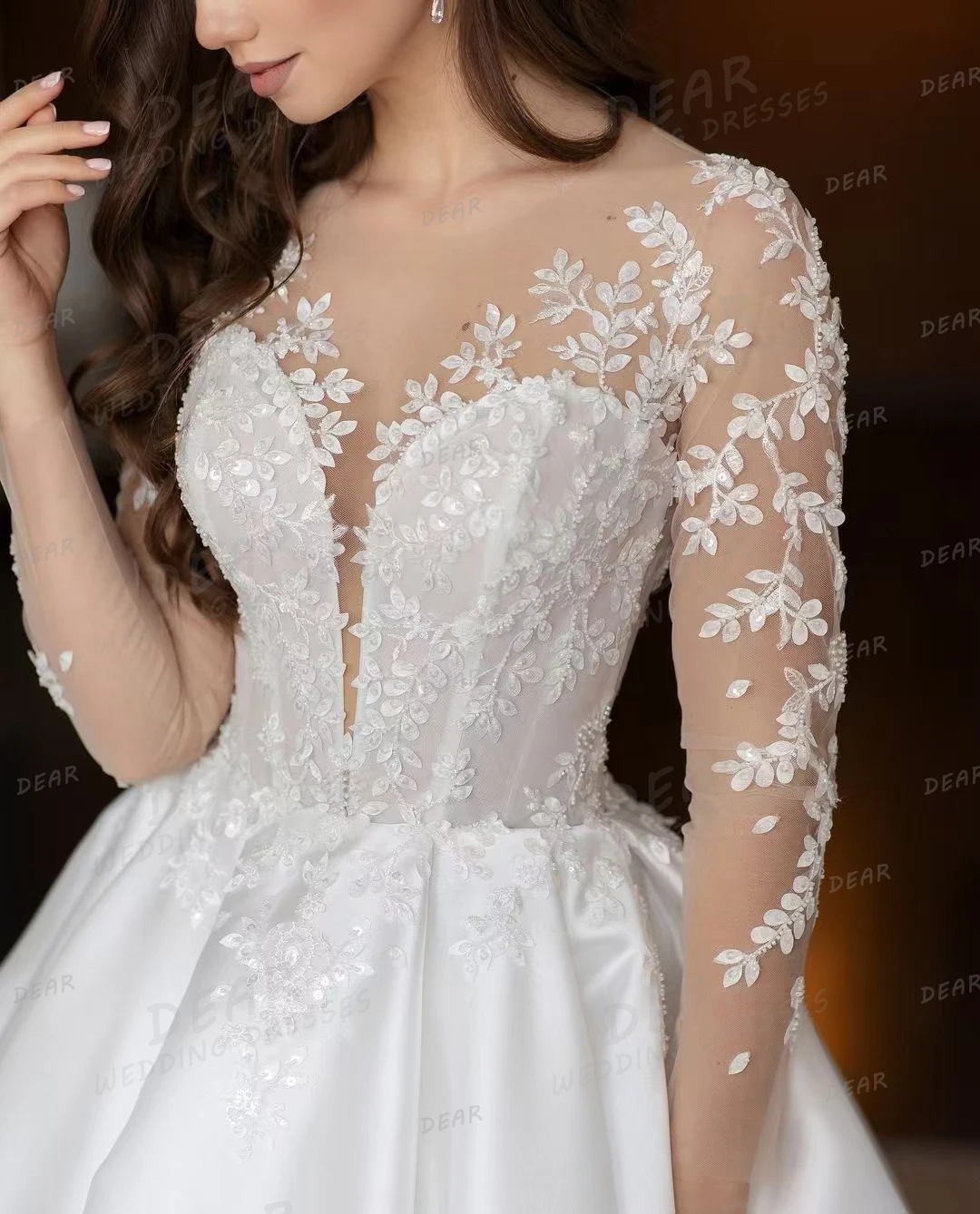 Simple Wedding Dresses 2024 Sweetheart Sexy Appliques Illusion Long Sleeve Women's Elegant Satin Bridal Gowns Vestidos De Novia