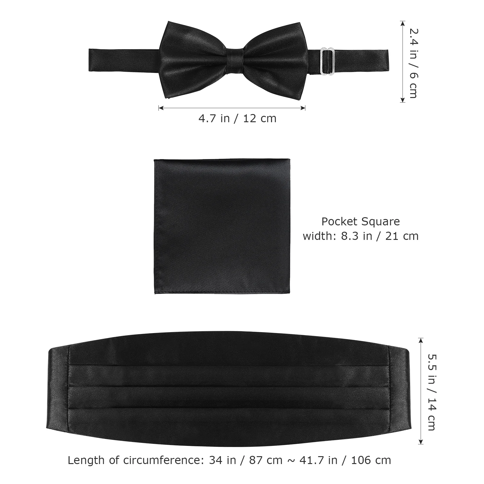 3 Pcs Mens Suits Tie Solid Cummerbund Bowtie Handkerchief Lapel Pins Cumberbund for Men's