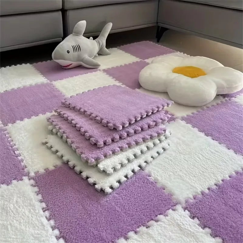 

16 Pcs Soft Plush Baby Playmat EVA Foam Anti Slip Interlocking Rug Suitable for Bedrooms Living Rooms Kids Rooms Home Decor