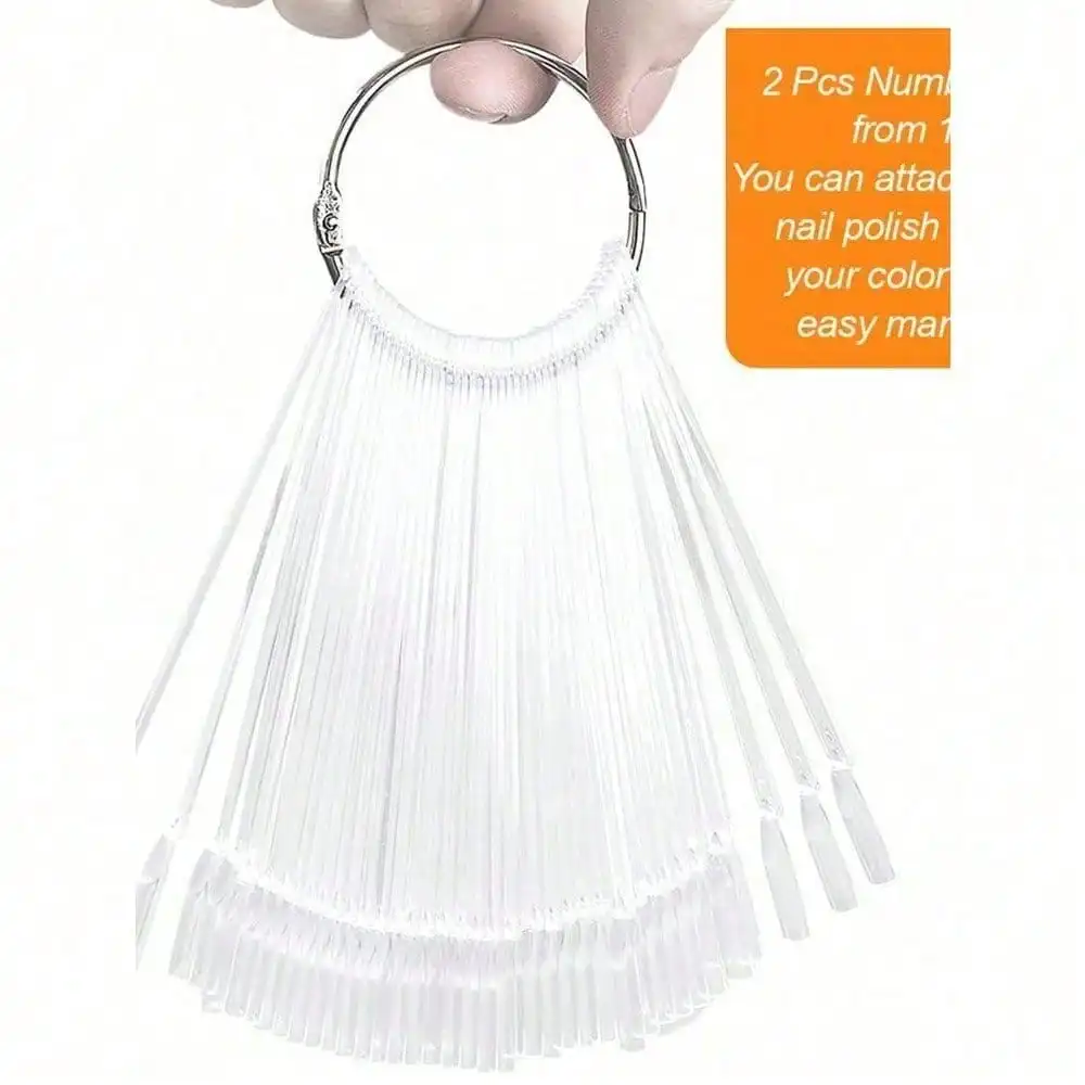 

50 шт. прозрачных веерообразных образцов цветов с кольцом (квадратные) для демонстрации цветов, принадлежности для маникюрных салонов, для практики нанесения лака для ногтей