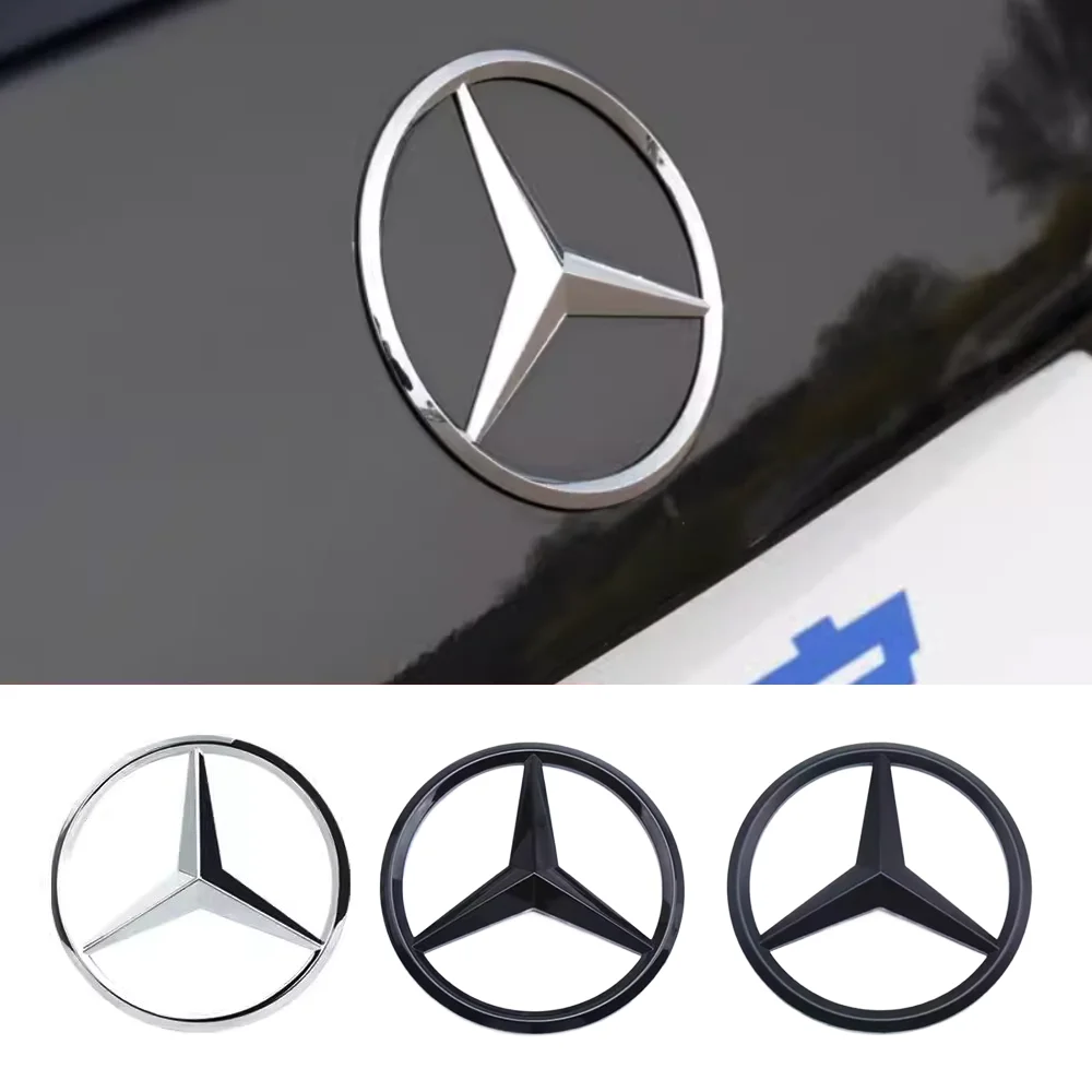 90mm ABS Chrome Black Logo Mercedes Emblem Rear Star Badge For Mercedes Benz W203 W206 W212 X253 W167 W166 W247 C E GLA GLC GLE