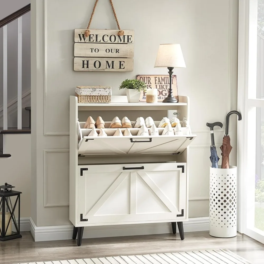 

Шкаф для хранения обуви с двумя откидными ящиками, скрытый органайзер для обуви в фермерском доме, узкая тонкая полка для обуви для прихожей, прихожей