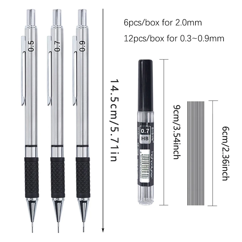 0,3 0,5 0,7 0,9 2,0 mm automatischer Metallbleistift mit Schutzhülle HB-Bleikern Skizzieren Malen Schreiben Schreibwaren – Detail 1
