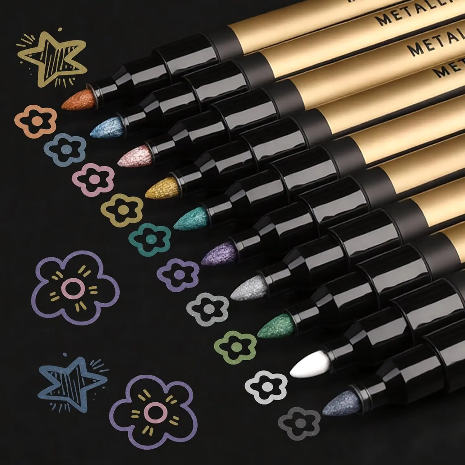 

10 Metallic Markers, Glitter Acrylic Paint Pens for Rock Painting, Crafts, Glass, Wood, Metal, Ceramic