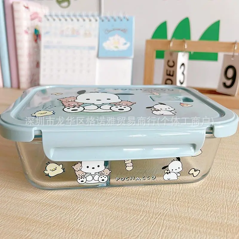 Sanrios Glass Lunch Box Hellokitty Kuromi Mymelody Microwave Heating Sealed Fresh-Keeping Student Office Worker Bento Lunch Boxs