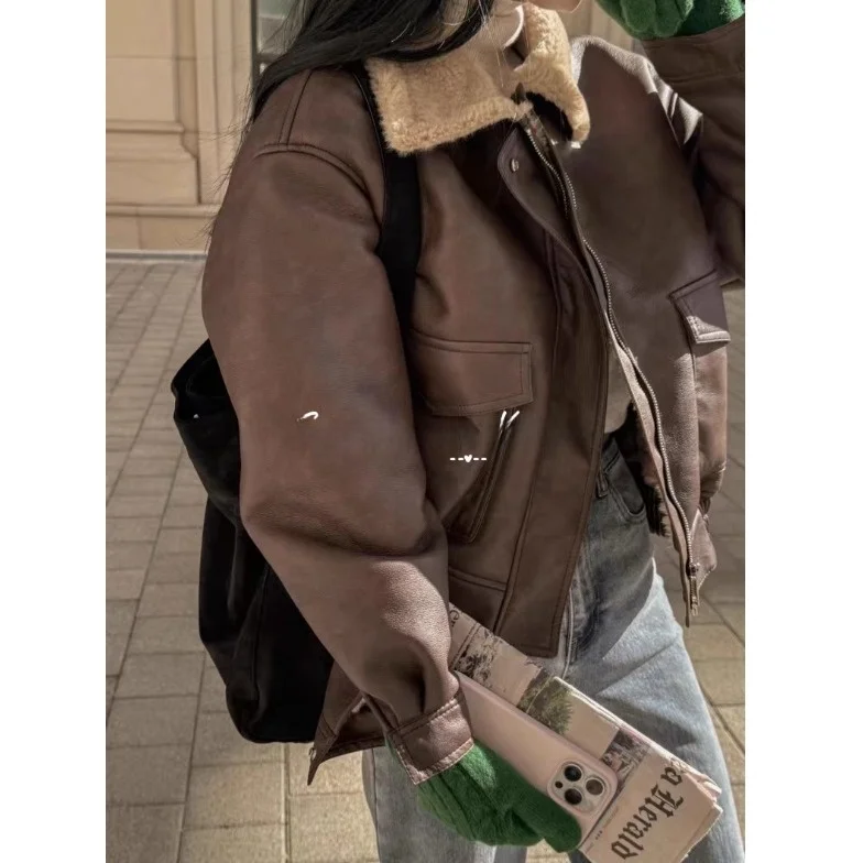 المرأة ort Thiened الجلود الفراء Inteated الخريف الشتاء جديد Sle الدافئة طوق الوقوف معطف صديقة للبيئة Faionable