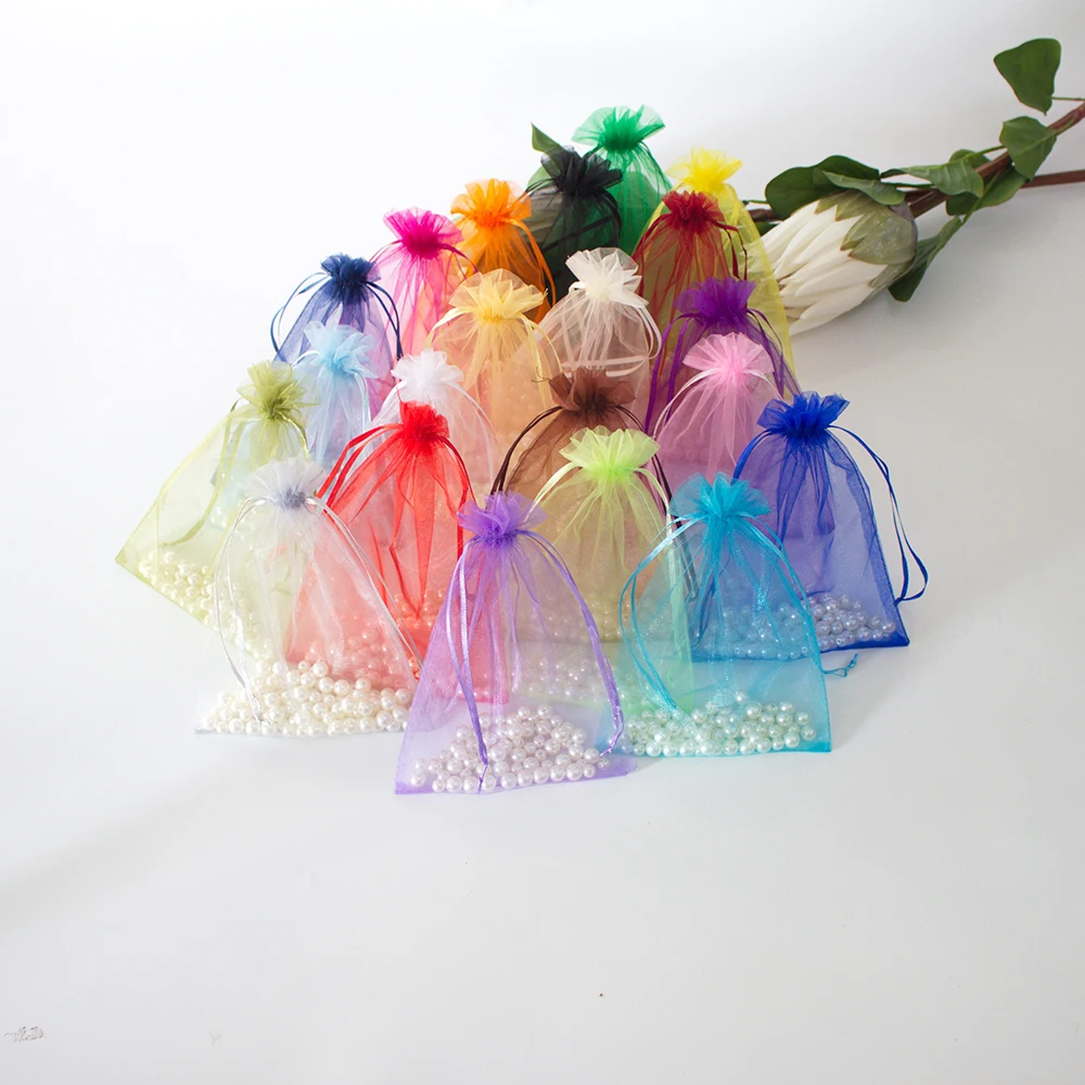 100pcs 5×7 7×9 9×12 10×15 13×18 15×20cm multi-color random 10 color jewelry gift holiday gauze bags organza pouches