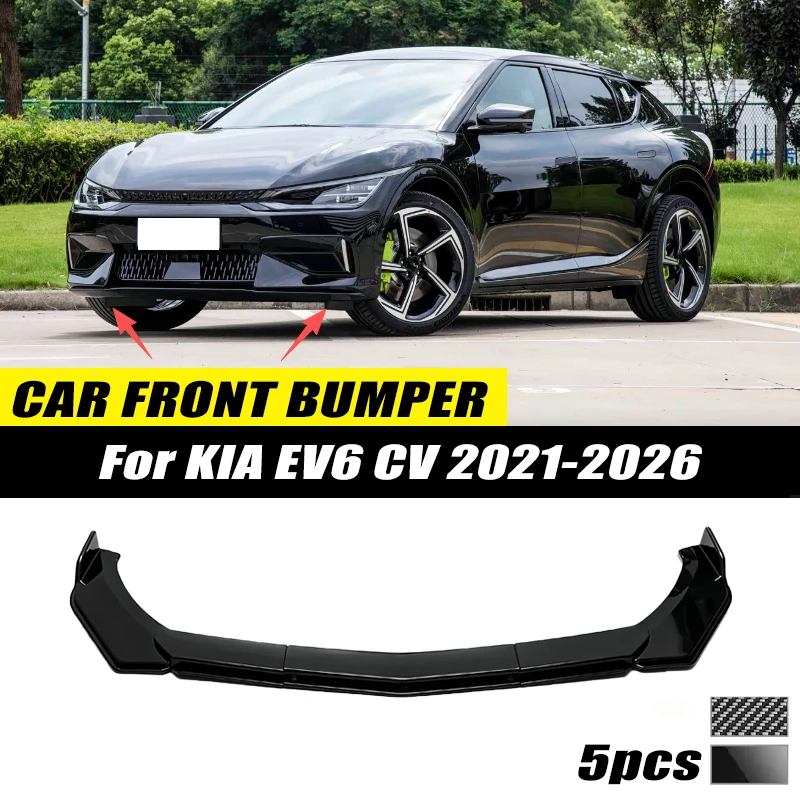 For KIA EV6 CV 2021-2026 Front Bumper Lip Front Guard Spoiler High-quality ABS Material Body Kit Front Lip Accessory